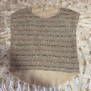 Striped Beige and Gray Women's Sleeveless Sweater